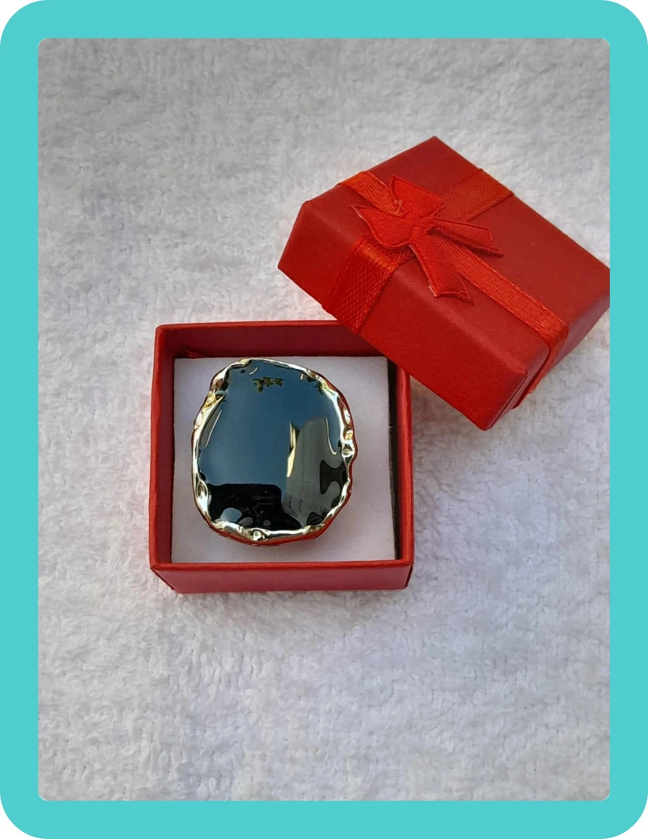 Grande bague ovale, pierre couleur noire,  taille 60